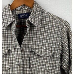 Krazy Kat 90s Women’s Brown Plaid Cotton Long Sleeve Shirt Button Down Sz Medium